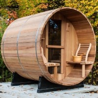 8' Western Red Cedar Outdoor Barrel Sauna w/ Porch & Sauna Heater